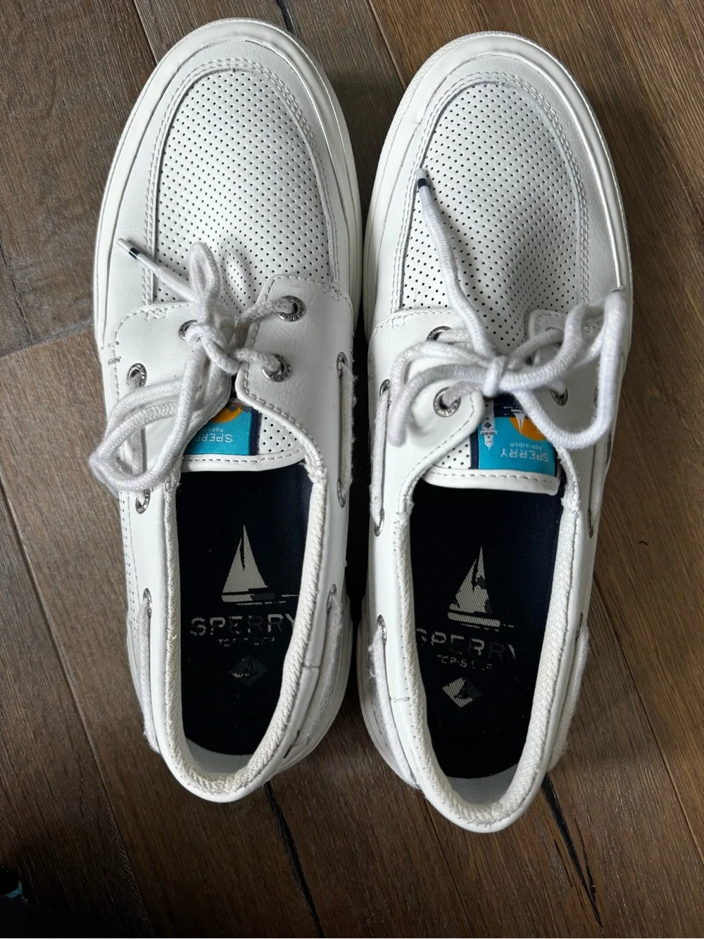 Sperry White Leather Soletide Lace Up Boat Shoes Men Size 9M